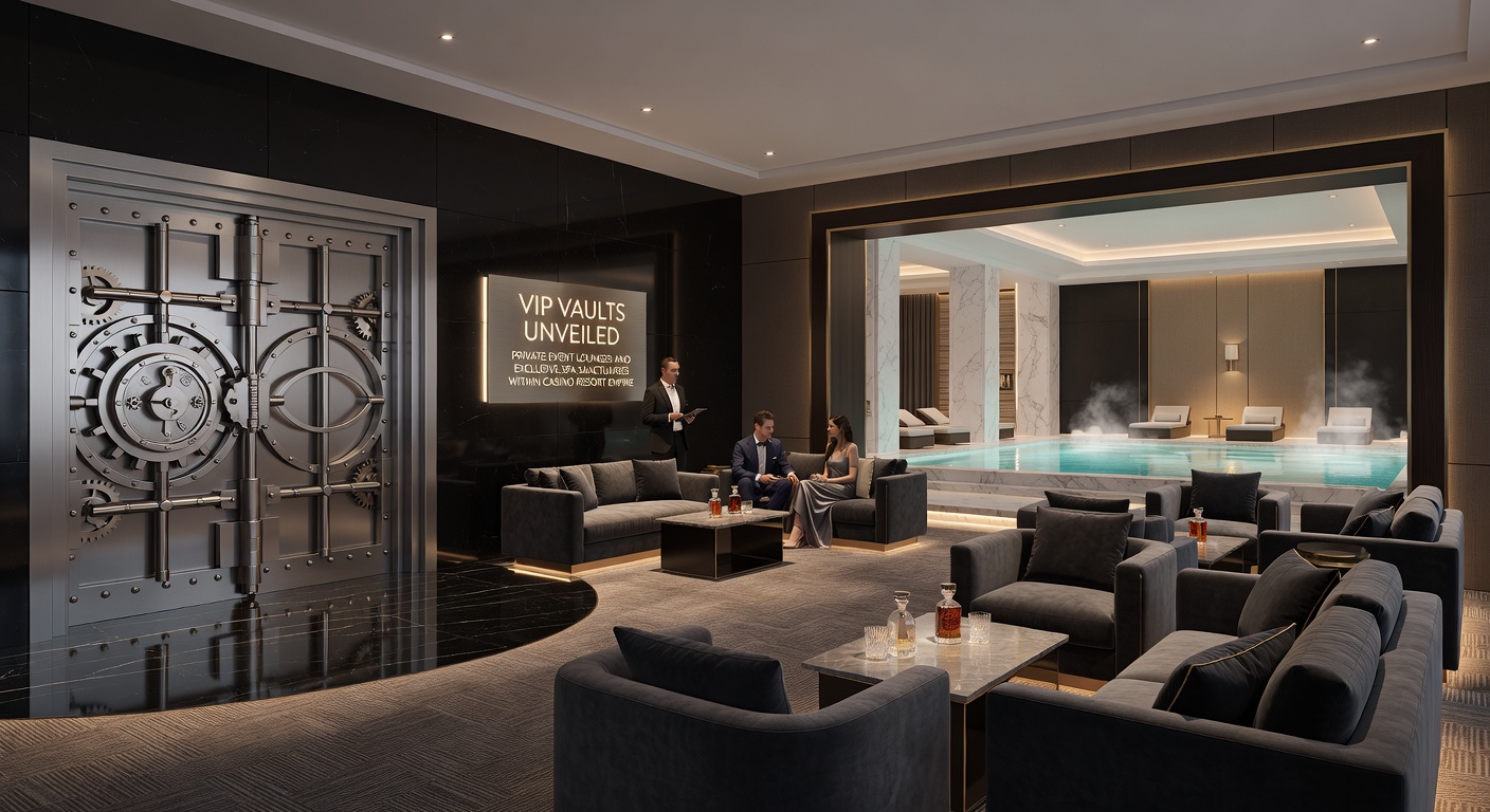 Exklusive Spa-Oase mit privatem Whirlpool, umgeben von tropischen Pflanzen und sanften Lichtern in einem Casino-Resort